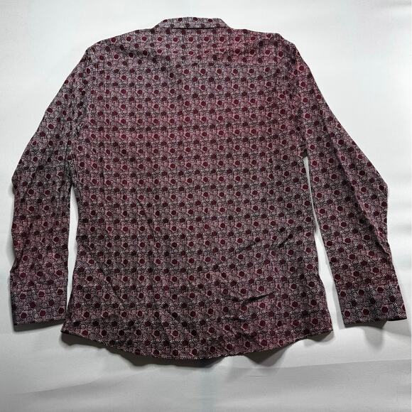 Barabas Men's Long Sleeve Red Black Geo Print Button Up Shirt - Size XL - Picture 2 of 4